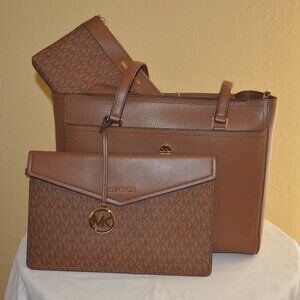 Michael Kors Maisie 3-in-1 Tote, Pouch and Clutch in Luggage Brown Leather